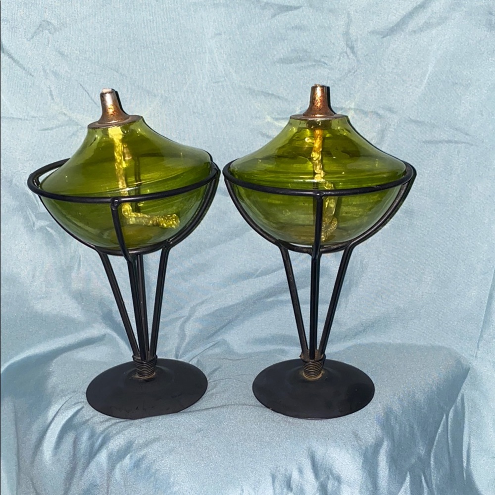 BX48 Vintage Green Glass Candle Holders - Picture 5 of 5